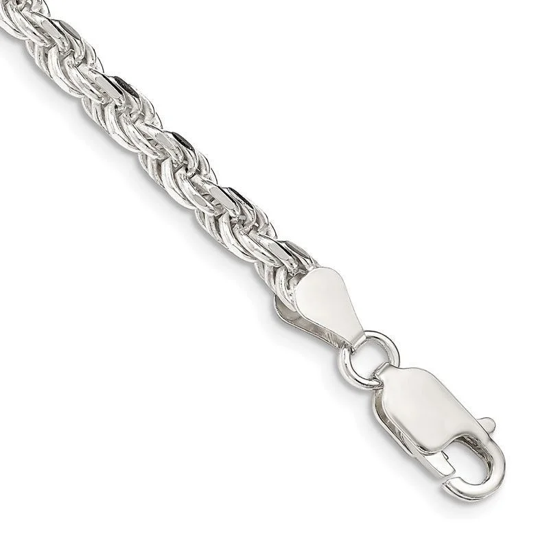 Custom Engraved Bracelets-Sterling Silver 4.25mm Diamond-cut Rope Chain Bracelet