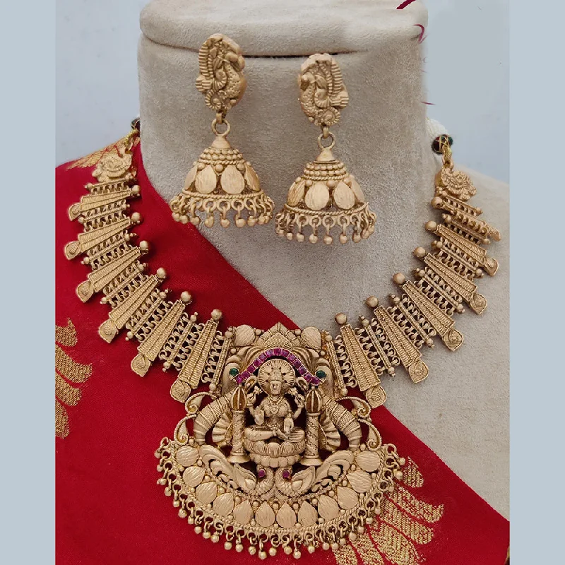 Classic Gold Choker Necklaces-Jewel Addiction Copper Rajwadi Finish Pota Stone Temple Necklace Set