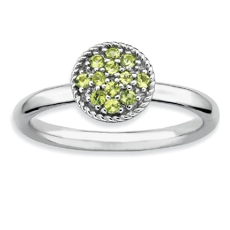 Trendy Wedding Bands-Silver Stackable Round 1/5 Cttw Peridot Ring