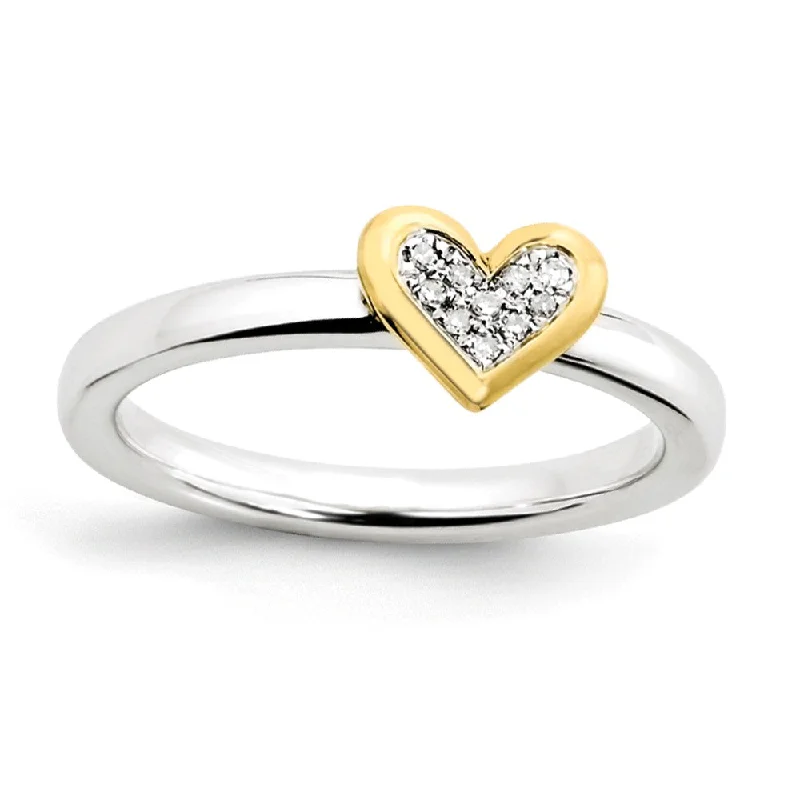 Luxury Gold Rings-Sterling Silver .04 Ctw Diamond & 14k Vermeil 8mm Heart Stack Ring