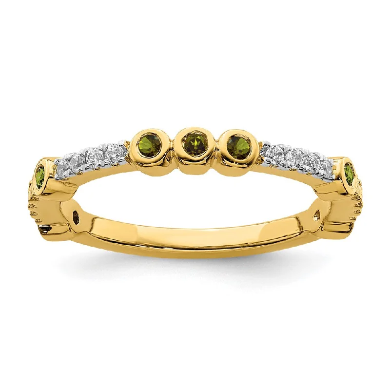 Stunning Gemstone Rings-2mm 14k Yellow Gold Peridot & .08 Ctw Diamond Stackable Band