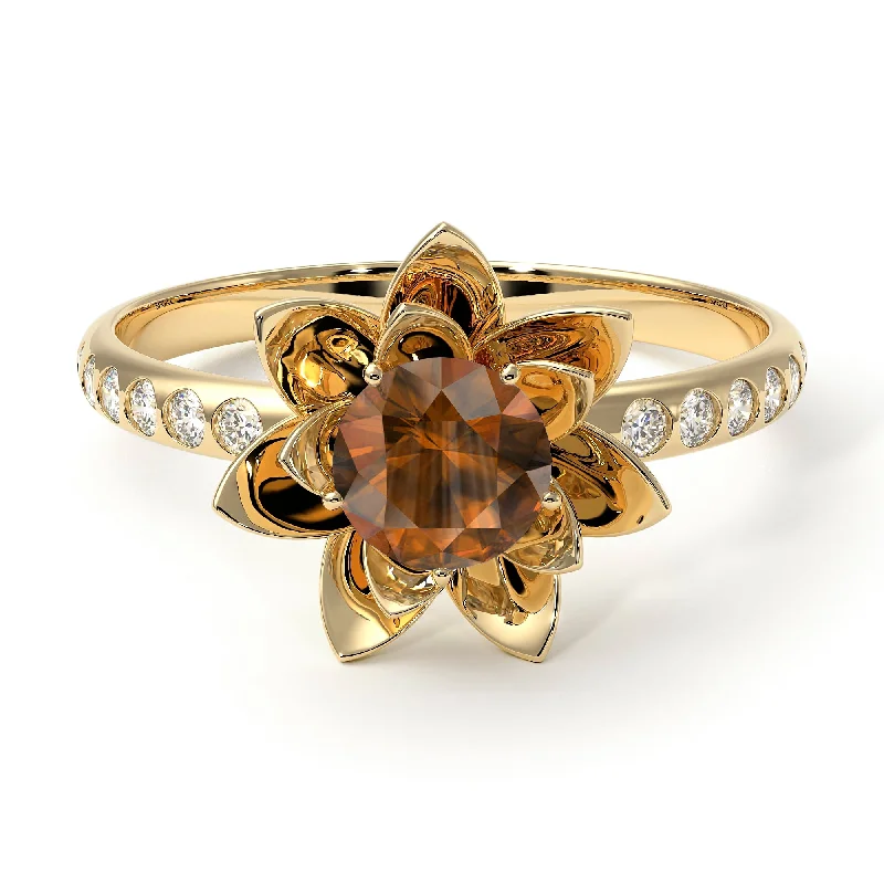 Luxury Gold Rings-Lotus Flower Brown Diamond ring - Lotus no. 1101