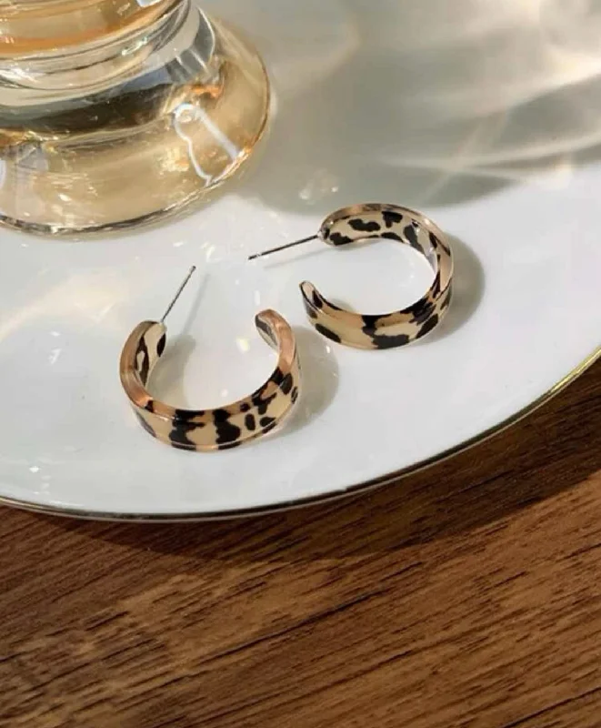 Gold Leaf Earrings-Leopard Print Cuff Hoop Earrings