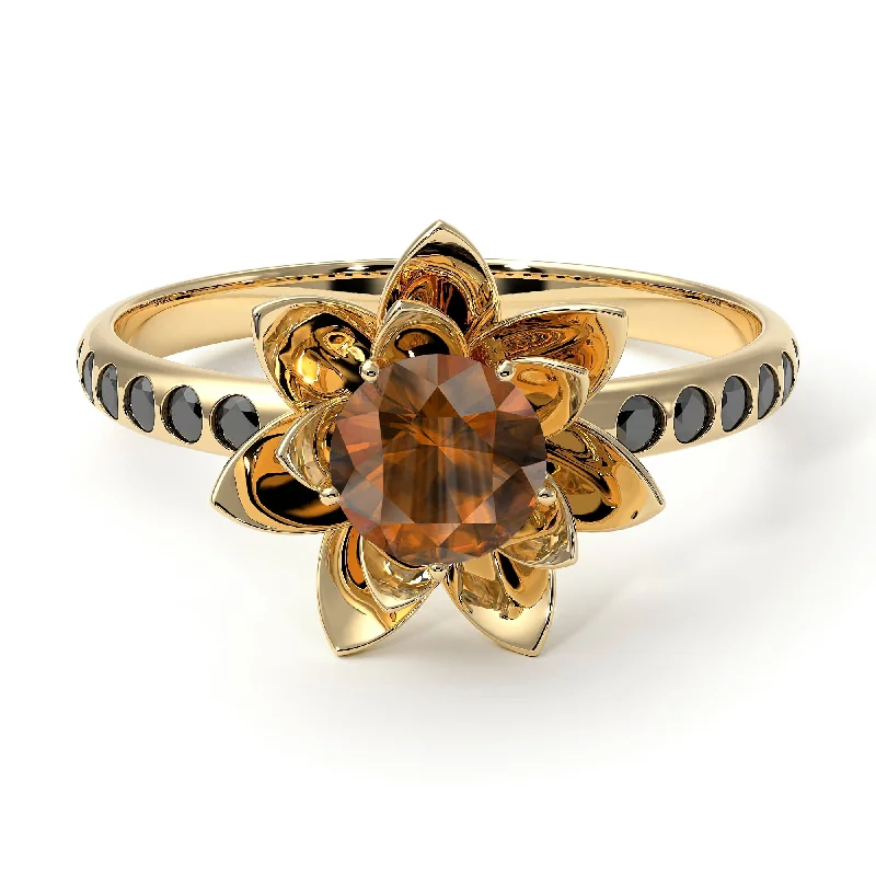 Elegant Gold Rings-Lotus Flower Brown Diamond ring - Lotus no. 1104