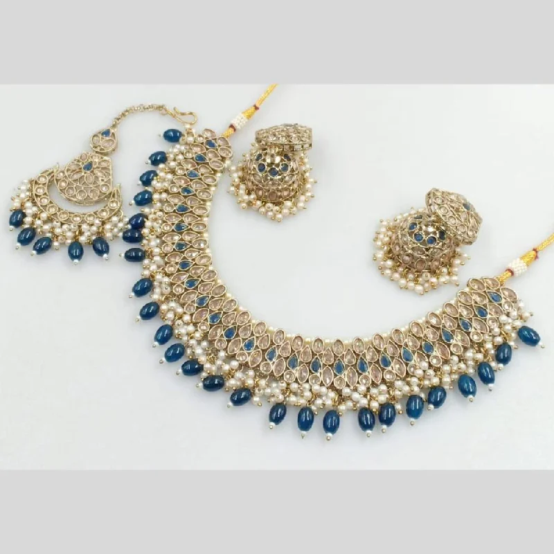 Minimalist Silver Necklaces-Rani Sati Jewels Gold Plated Crystal and Beads Necklace Set