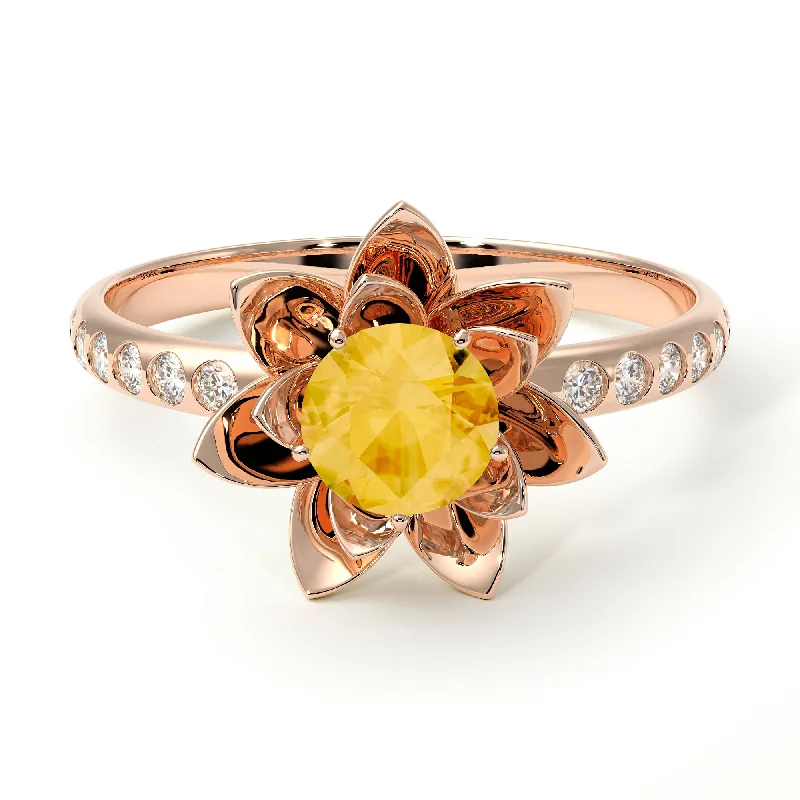 Dainty Wedding Bands-Lotus Flower Citrine ring - Lotus no. 602