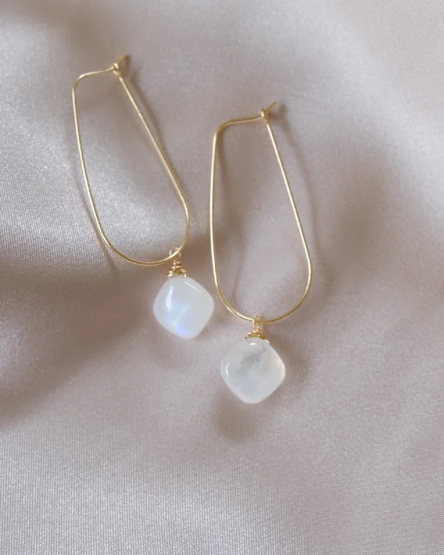 Delicate Drop Earrings-Moonstone U Hoop Earrings