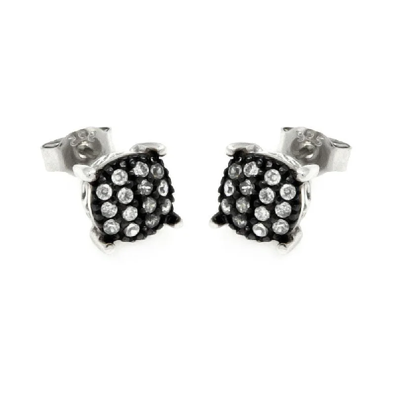 Retro Style Earrings-Silver 925 Black and Silver Rhodium Plated Round Clear Small CZ Post Earrings - STE00891