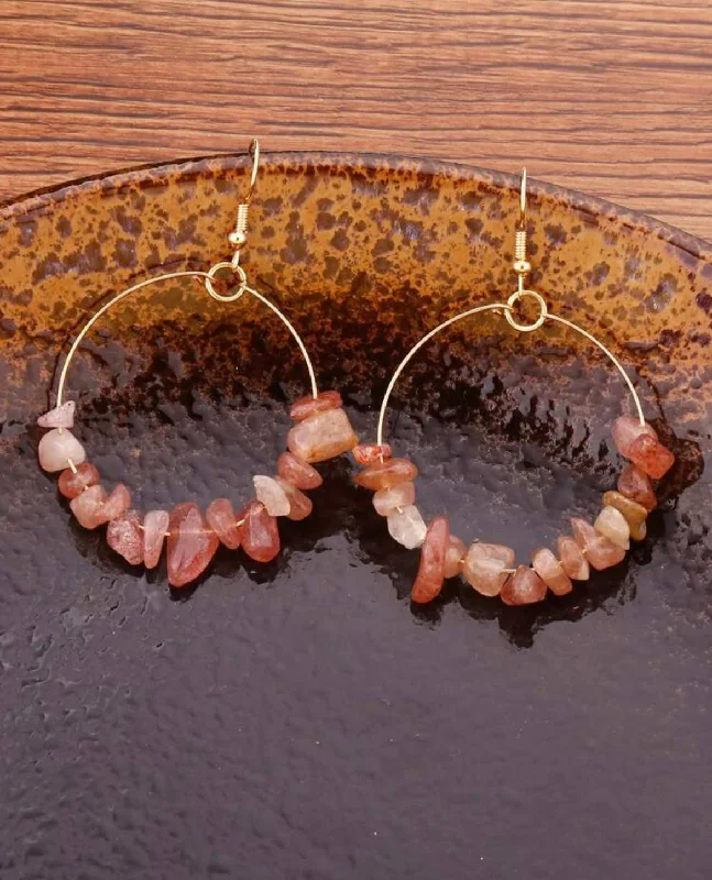 Gold Dangle Earrings-Dusty Pink Stone Drop Earrings