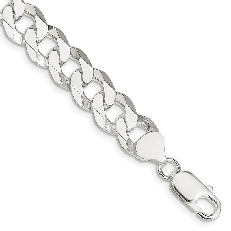 Bohemian Style Bracelets-Sterling Silver 10.6mm Beveled Curb Chain Bracelet