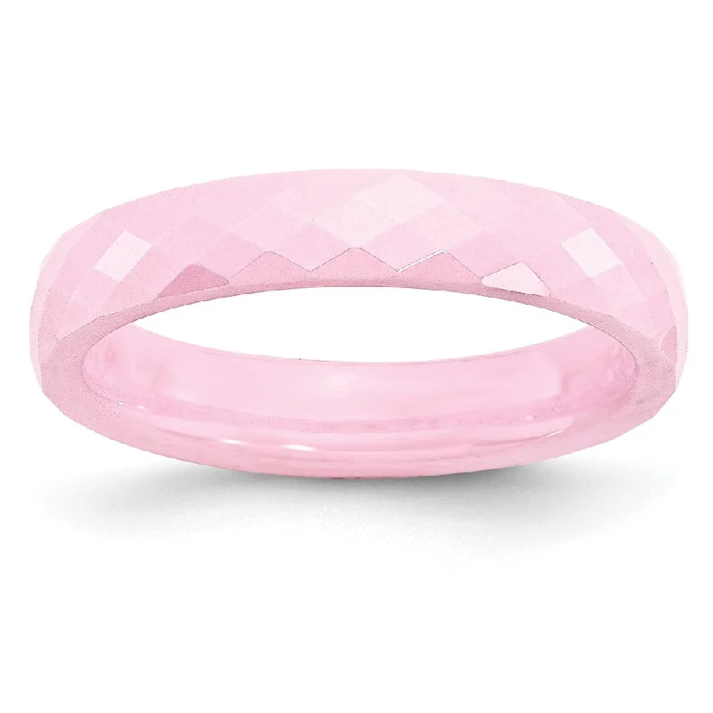 Birthstone Rings for Women-4mm Pink Ceramic Faceted Standard Fit Band