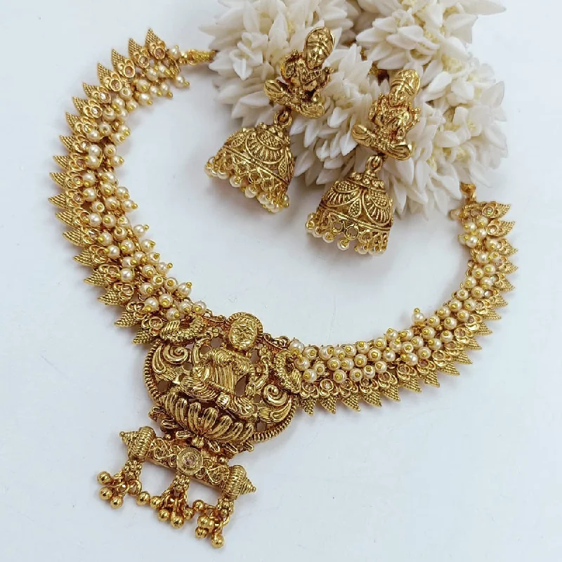 Vintage Diamond Necklaces-Pooja Bangles Gold Plated Temple Necklace Set