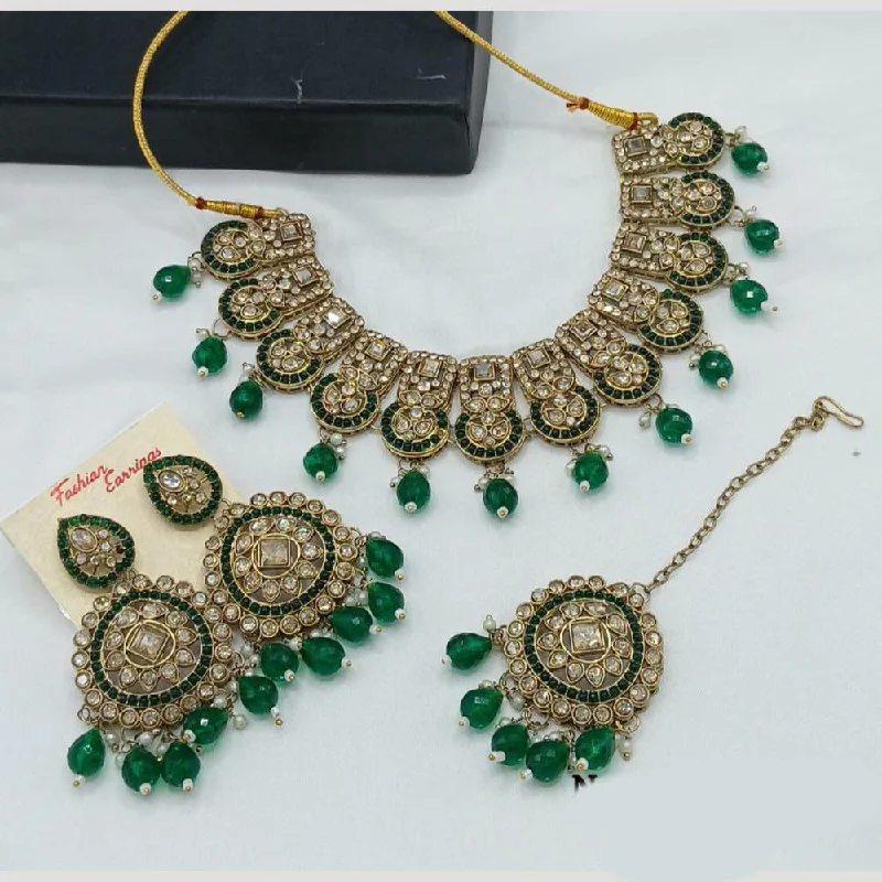 Diamond Pendant Necklaces-Manisha Jewellery Gold Plated Crystal Stone Pearls And Beads Necklace Set