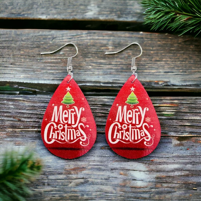 Simple Pearl Earrings-Beautiful Merry Christmas Leather Earrings