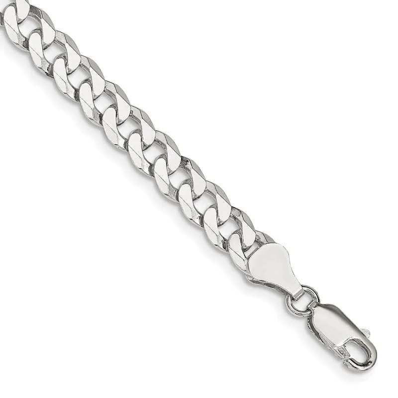 Personalized Bracelets for Gifts-Sterling Silver 6mm Beveled Curb Chain Bracelet