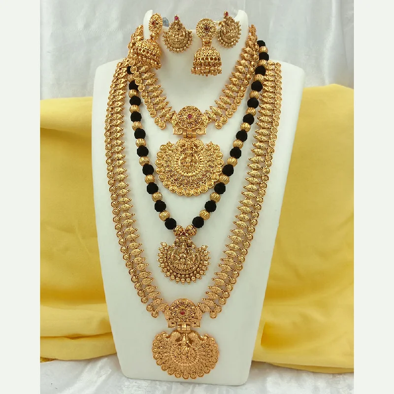 Layered Gold Necklaces-Joyful Jewel Art Matte Gold Plated Temple Necklace Combo