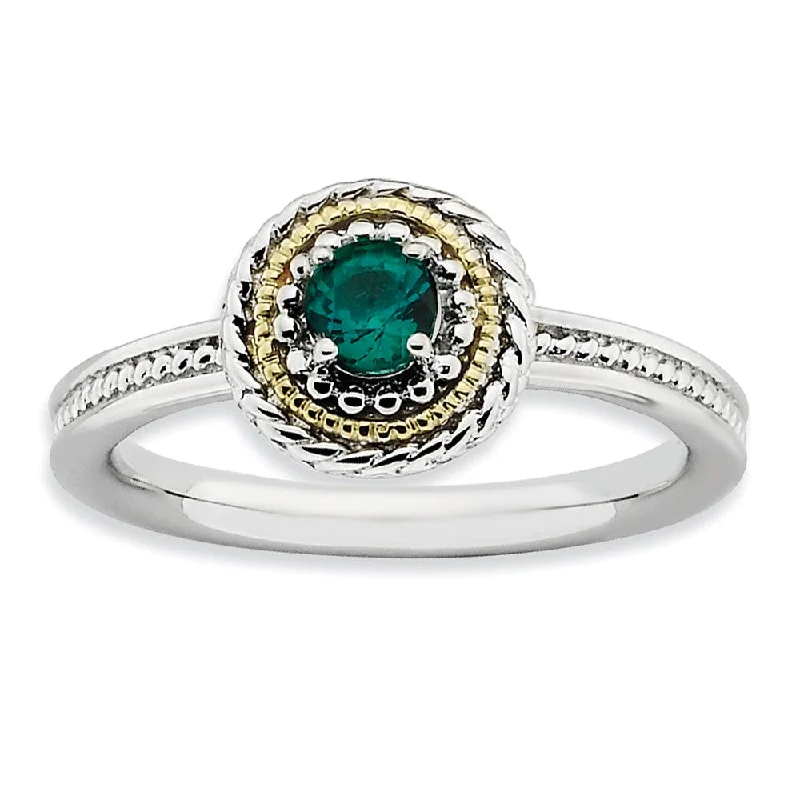 Luxury Diamond Wedding Rings-Sterling Silver & 14K Gold Plated Stackable Created Emerald Ring