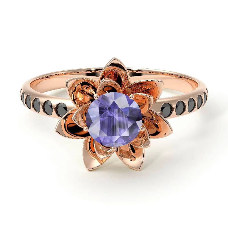 Unique Gold Rings-Lotus Flower Tanzanite ring - Lotus no. 205