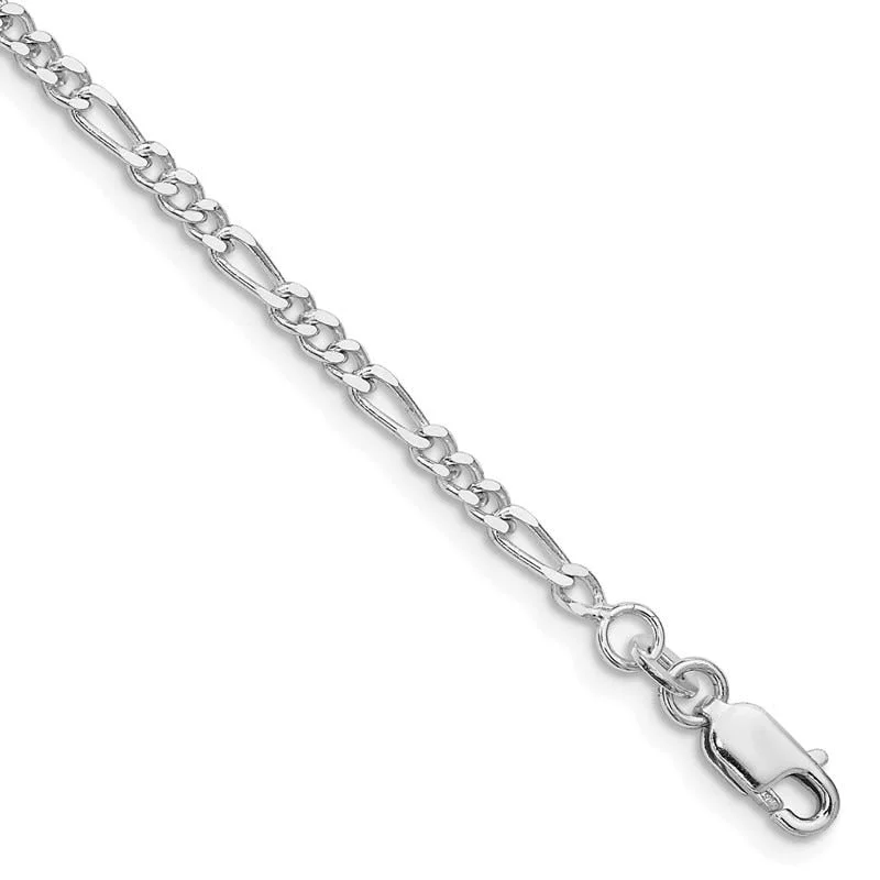 Custom Charm Bracelets-Sterling Silver Rhodium-plated 2.5mm Figaro Chain Bracelet