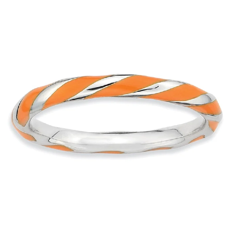 Classic Diamond Rings-2.4mm Silver Twisted Orange Enameled Stackable Band