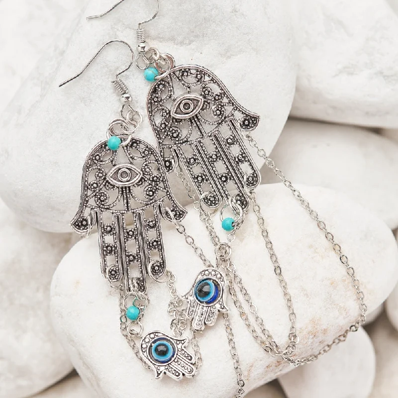 Elegant Dangle Earrings-Spiritual Hamsa Evil Eye Earrings