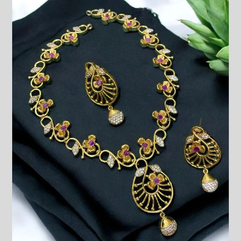 Customizable Gold Choker Necklaces-Sona Creation Gold Plated AD Stone Necklace Set