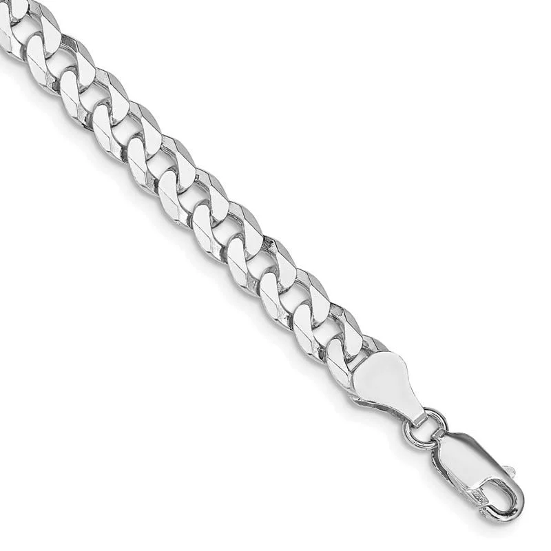 Dainty Gold Bracelets-Sterling Silver Rhodium-plated 6mm Beveled Curb Chain Bracelet