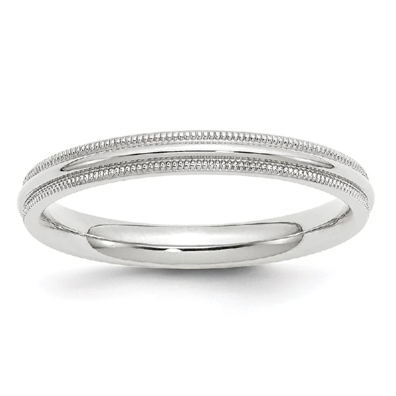 Luxury Silver Rings-3mm 14K White or Yellow Gold Half Round Milgrain Comfort Fit Band