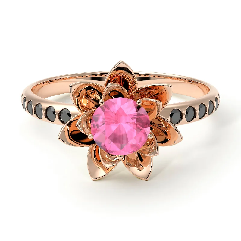 Personalized Birthstone Rings-Lotus Flower Pink Moissanite ring - Lotus no. 805