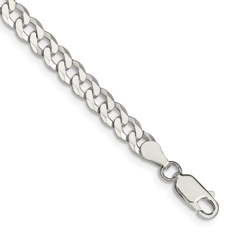 Simple Silver Bracelets-Sterling Silver 5mm Beveled Curb Chain Bracelet