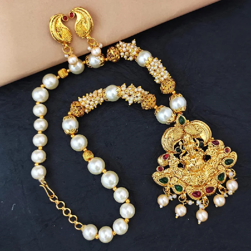 Stylish Adjustable Necklaces-Heera Jewellers Gold Plated Pota Stone Temple Necklace Set