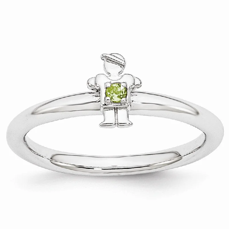 Men’s Gold Rings-Rhodium Plated Sterling Silver Stackable Peridot 7mm Boy Ring