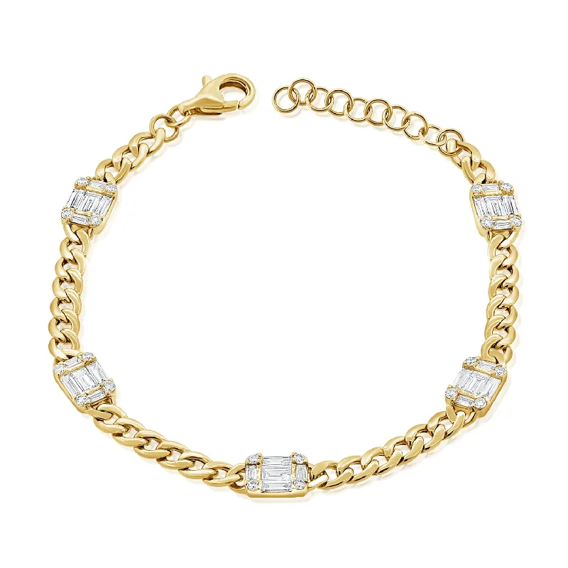 Custom Wedding Cuff Bracelets-Designer Link Chain Bracelet in 14kt Gold & Diamonds