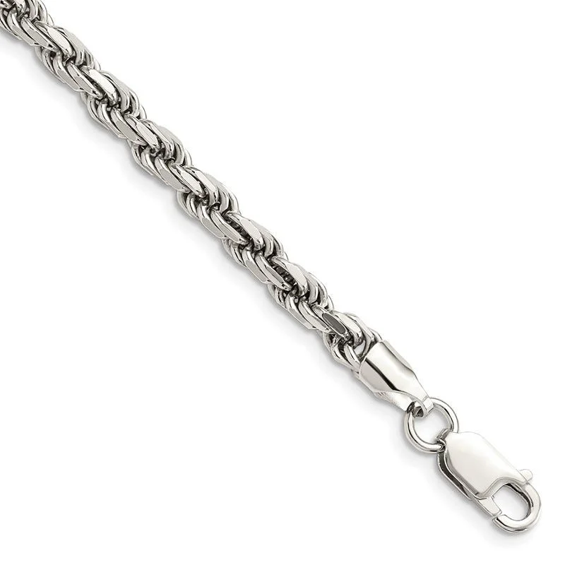 Men's Silver Bracelets-Sterling Silver Rhodium-plated 4.75mm Diamond-cut Rope Chain Bracelet