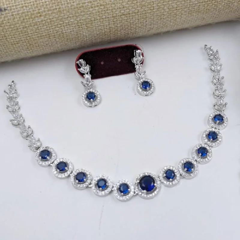 Unique Diamond Necklaces-Aamrapali Silver Plated American Diamond Necklace Set