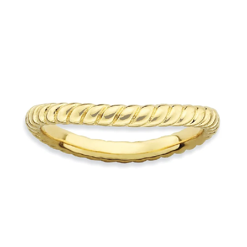 Modern Wedding Rings-2.25mm Stackable 14K Yellow Gold Plated Silver Curved Rope Band