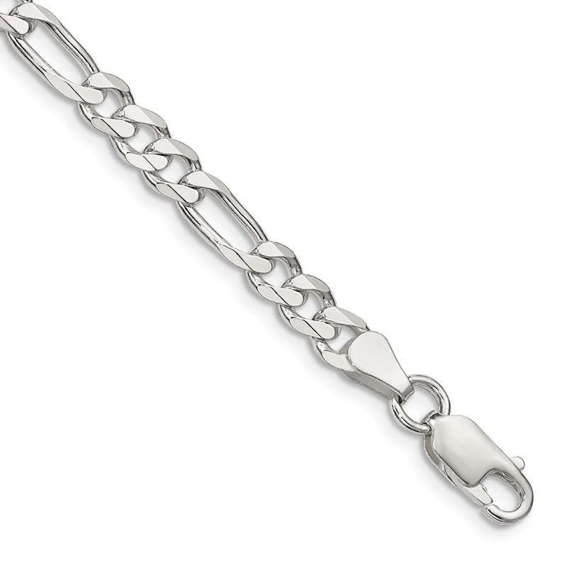 Sparkling Diamond Bracelets-Sterling Silver 5.5mm Figaro Chain Bracelet