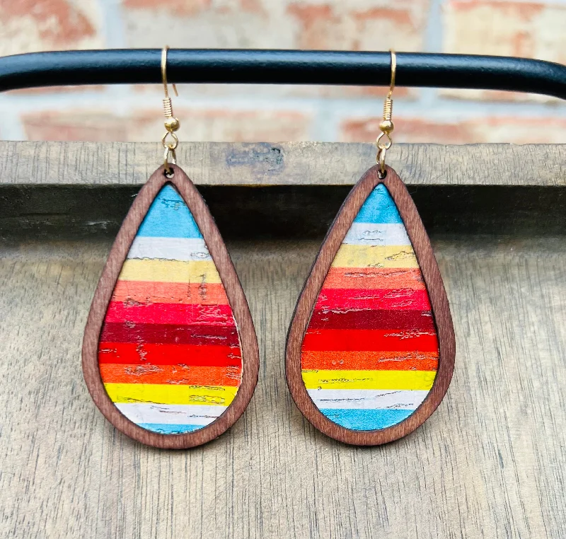 Colorful Hoop Earrings-Bahama Mama Wooden Drop Earrings