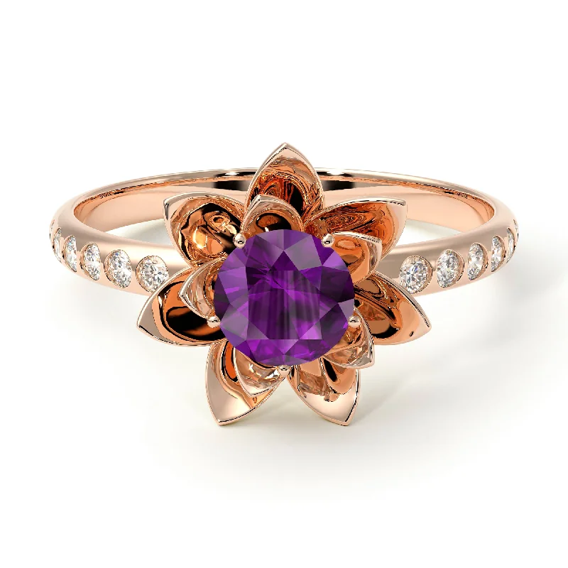 Designer Diamond Rings-Lotus Flower Amethyst ring - Lotus no. 302