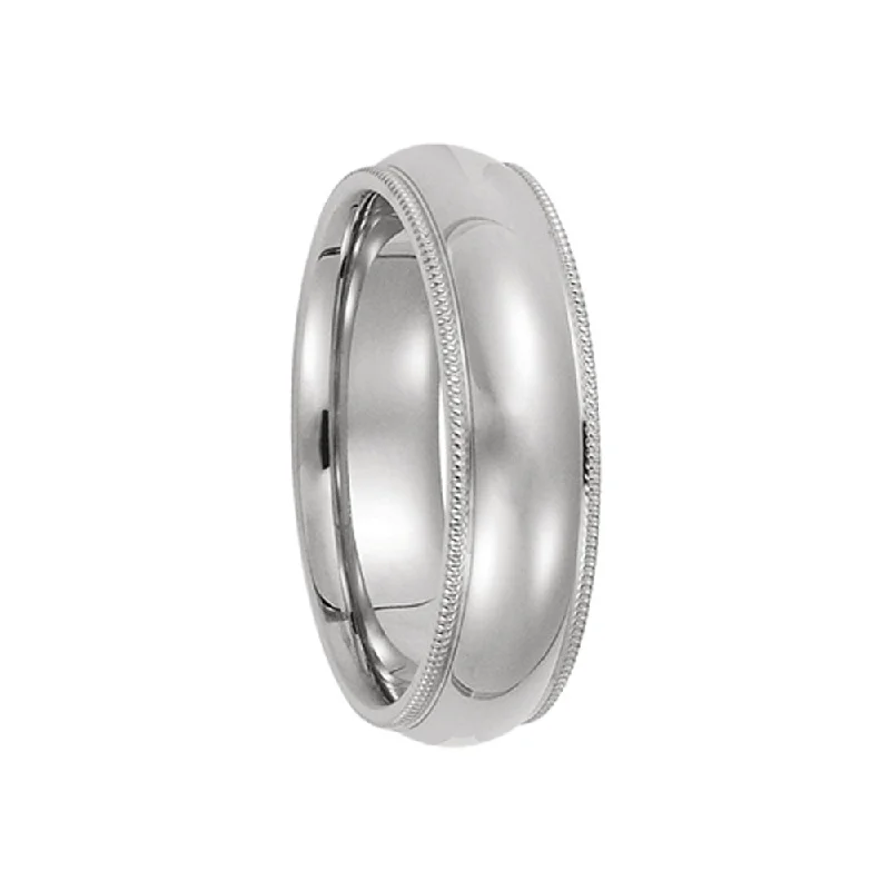 Simple Diamond Wedding Bands-6mm Continuum Sterling Silver Milgrain Edge Comfort Fit Domed Band