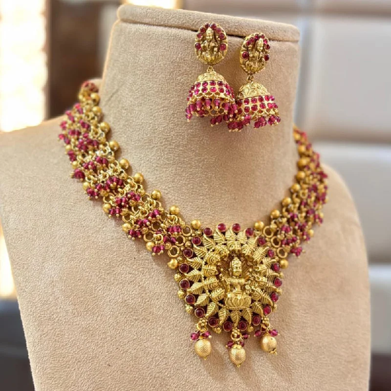 Designer Gold Necklaces-Jewel Addiction Gold Plated Pota Stone And Pearls Temple Necklace Set