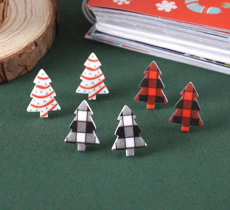 Fashion Earrings for Teens-Set of 3 Christmas Tree Stud Earrings