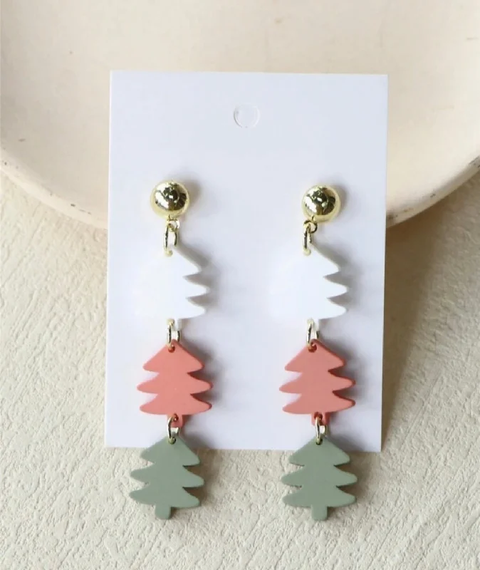 Artistic Stud Earrings-Beautiful Tri-Color Acrylic Christmas Tree Earrings