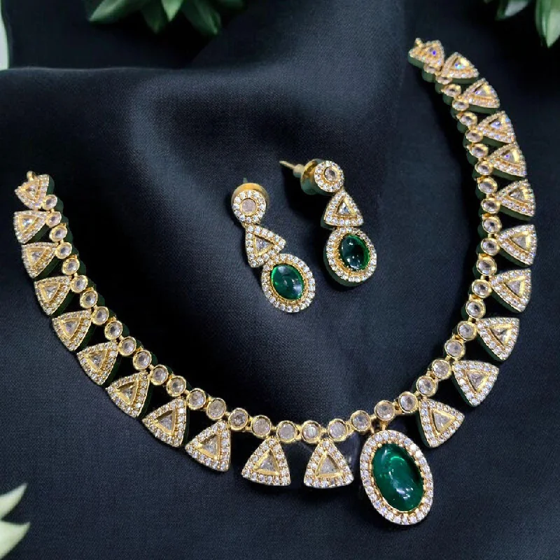 Unique Diamond Necklaces-Sona Creation Gold Plated AD Stone Necklace Set