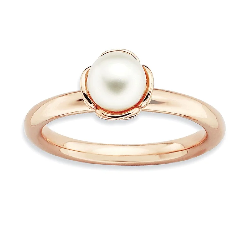 Men’s Engagement Rings-FW Cultured Pearl & 14k Rose Gold Plated Sterling Silver Stack Ring