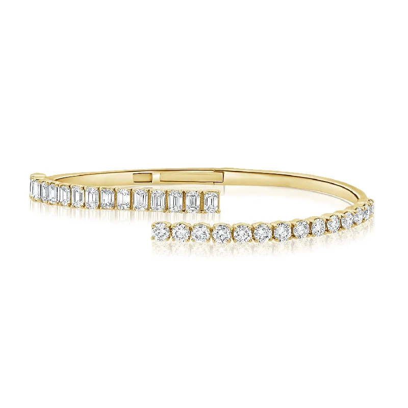 Custom Bead Bracelets-Timeless 14K Gold Cuff Bangle with 4.01 Carats of Emerald-Cut and Round Diamonds