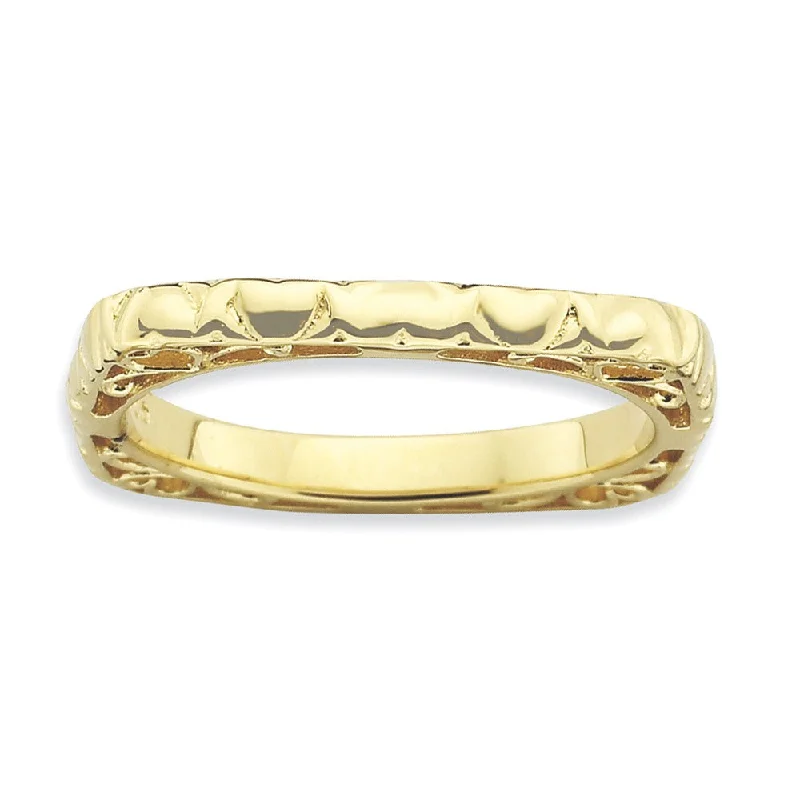 Modern Gold Rings-2.25mm Stackable 14K Yellow Gold Plated Silver Square Heart Band