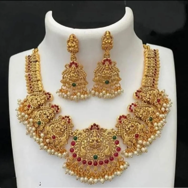 Luxurious Pendant Necklaces-Palak Art Gold Plated Pota Stone And temple Necklace Set