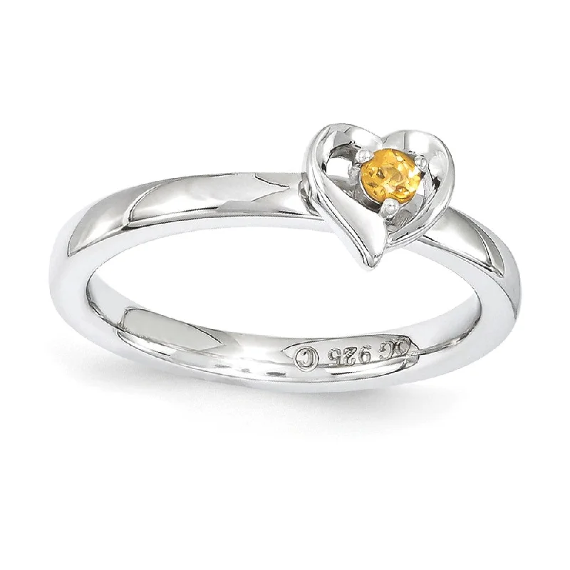 Unique Wedding Ring Bands-Sterling Silver Stackable Expressions Citrine 6mm Heart Ring