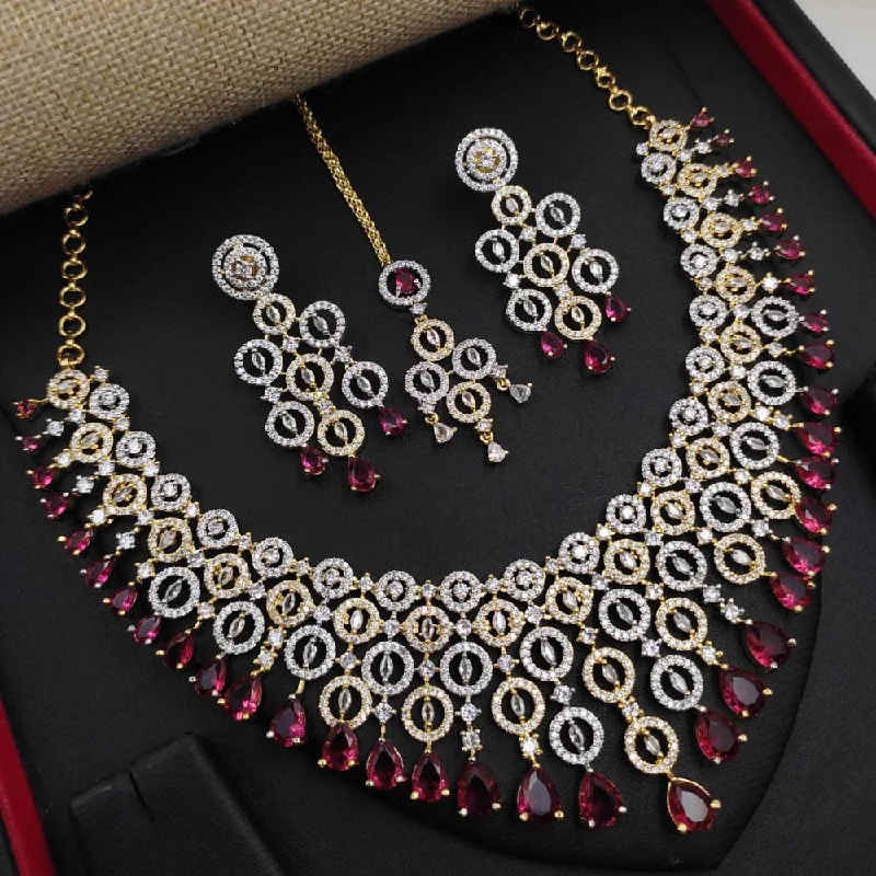 Fashionable Heart Shaped Necklaces-Aamrapali 2 Tone Plated American Diamond Necklace Set